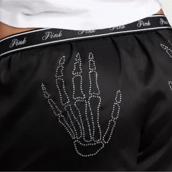 Victoria’s Secret PINK Tencel Satin Pajama Shorts XL Black Skeleton Diamante - Picture 3 of 10